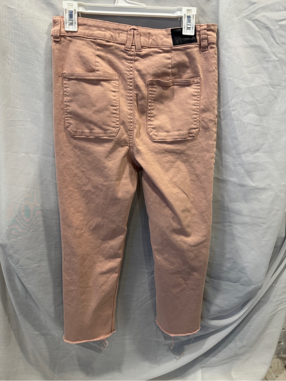 Le Château High Waist Patch Pocket Utility Jeans in Dusty Pink | Raw Hem - Picture 3 of 11